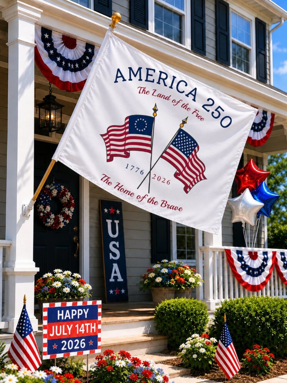 America 250 The Land Of The Free House Flag